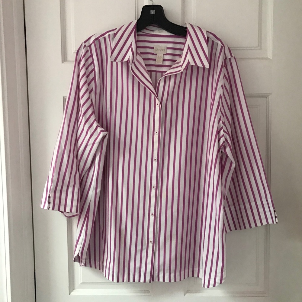 Cotton stripe blouse, no-iron